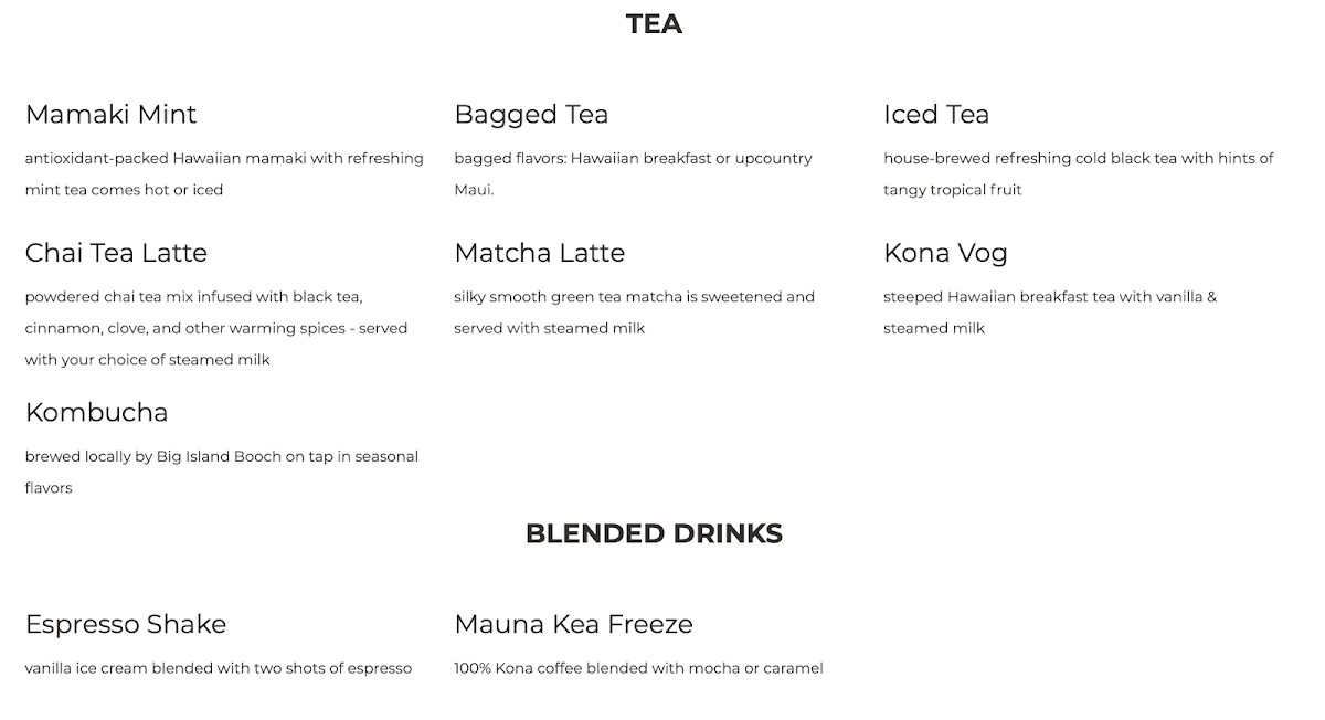 Kona Coffee & Tea Menu - Image 3